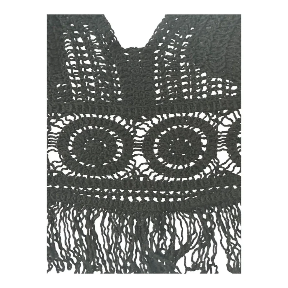 Sans Souci Crochet Halter Top Womens Large Boho Festival Fringe Cotton Bralette - Picture 5 of 5